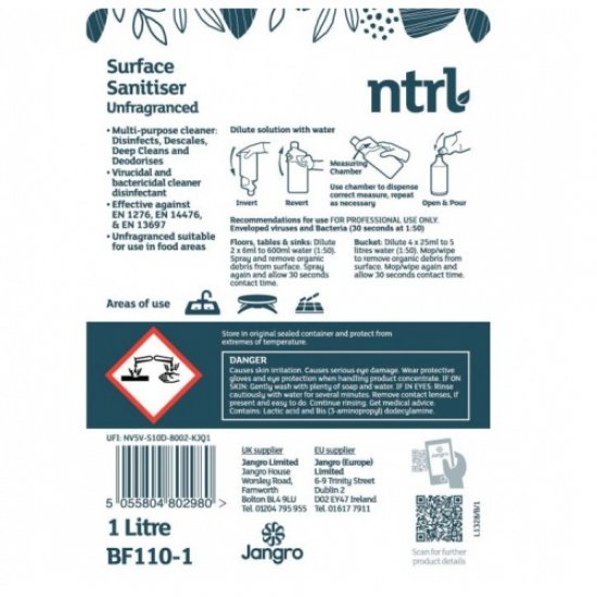 NTRL Surface sanitiser Unfragranced 1ltr