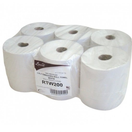 RTW200 200m 1 Ply White Leonardo Roll Towel - 6 Rolls per Case